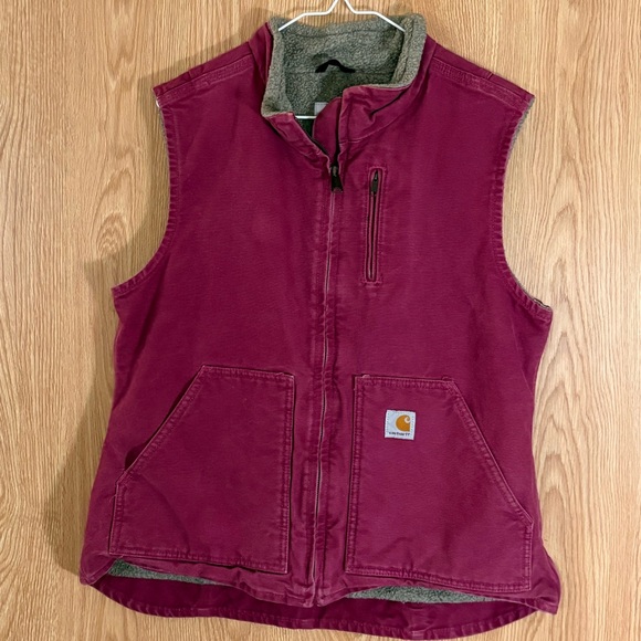 Carhartt Dark Pink Duck Canvas Sherpa Lining Waterproof Outdoor Work Vest - Picture 2 of 7